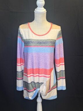Women's Striped Long Sleeve Tunic with Front Twist Detail - Multi